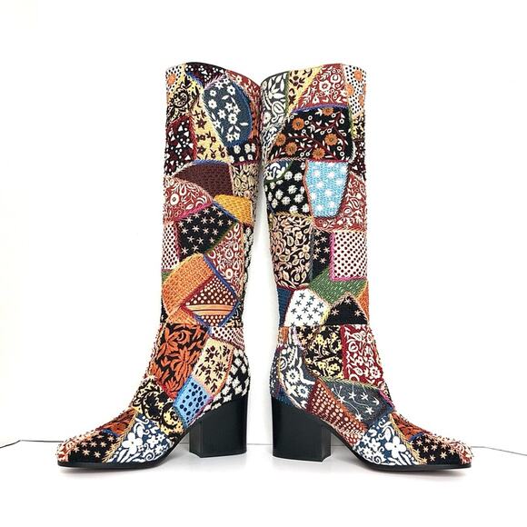 NEW Dior Diorage Patchwork Embroidered Beaded Peace and Love Tall Boots 36.5 - Picture 4 of 11